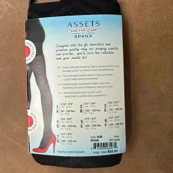 Assets Red Hot Label By Spanx Shaping Tights Textured Zig Zag Size 4/D Black - Picture 3 of 4